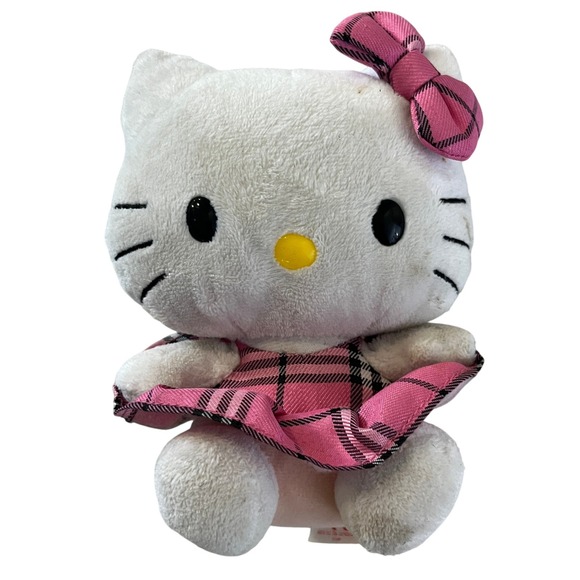 Hello Kitty Plush Pink Plaid Dress Bow Stuffed Animal Toy Sanrio - Picture 1 of 6